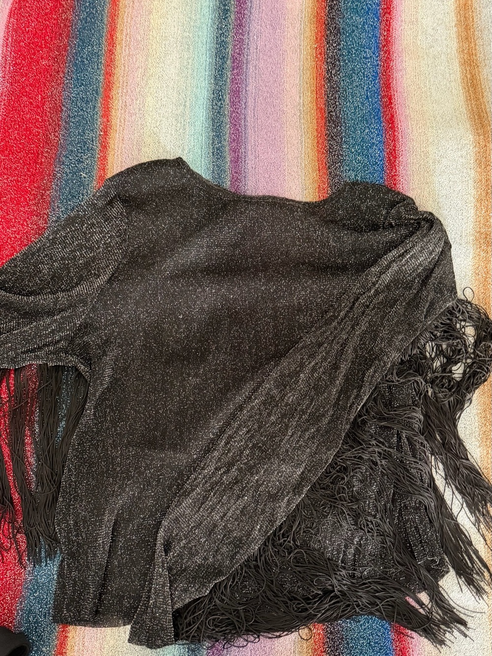 Idyllwind Metallic Mesh Black Fringe Cropped top - Picture 2 of 4